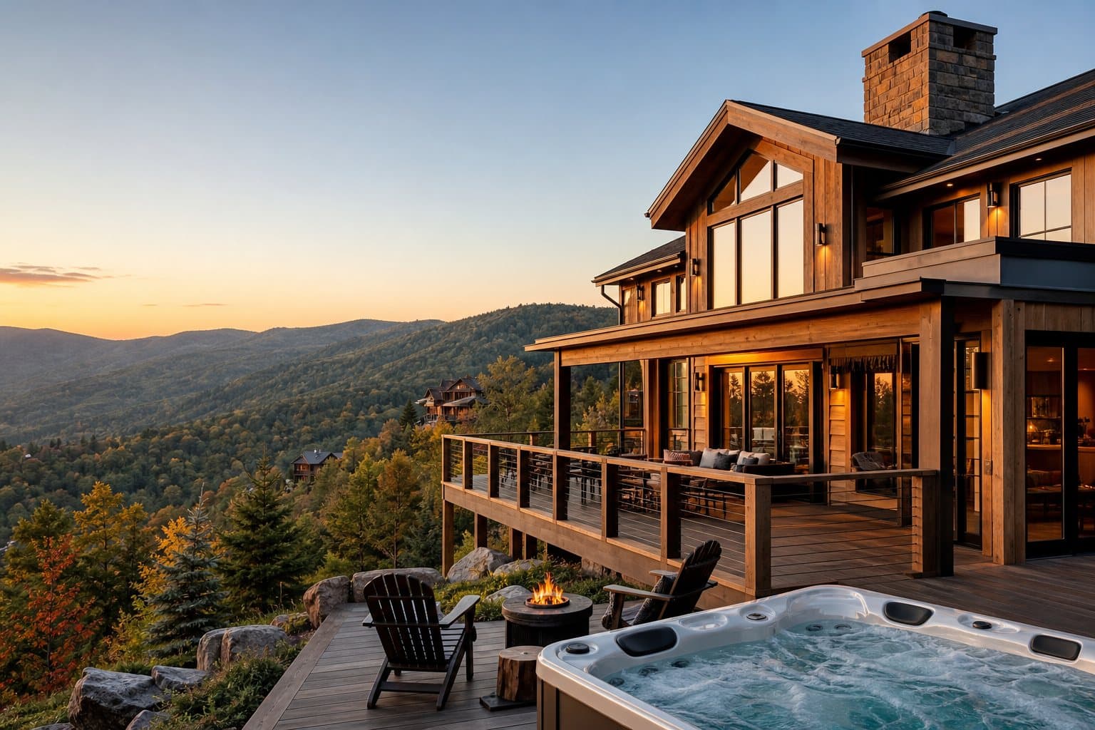 A Quechee and Woodstock, Vermont mountain home managed by Portoro at dusk