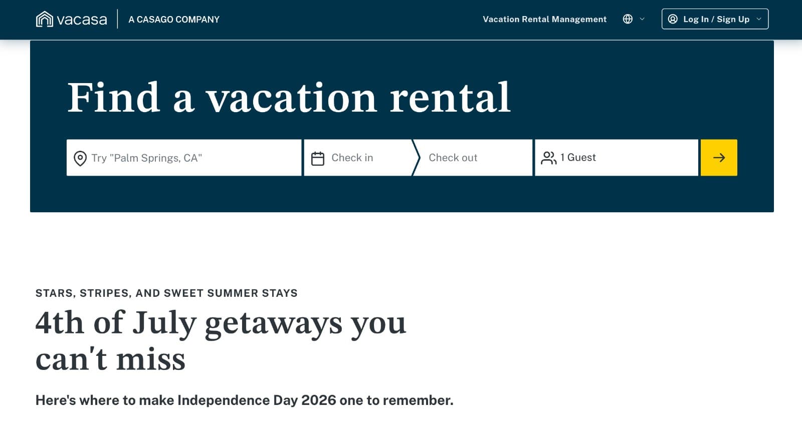 Vacasa homepage